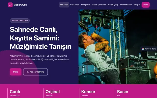 Müzik Grubu ve Albüm Tanıtımı için Blok Lacivert Pembe – Müzik Grubu ve Albüm Tanıtımı Web Sitesi ana sayfa görünümü