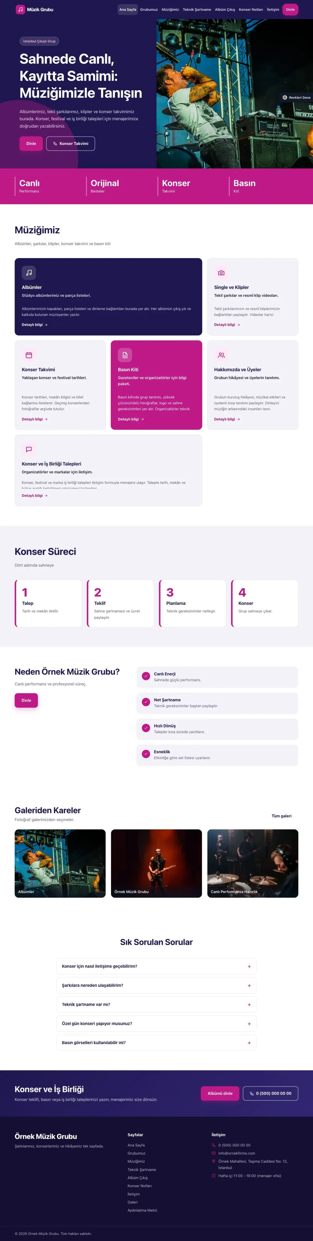 Müzik Grubu ve Albüm Tanıtımı için Blok Lacivert Pembe – Müzik Grubu ve Albüm Tanıtımı Web Sitesi ana sayfa görünümü