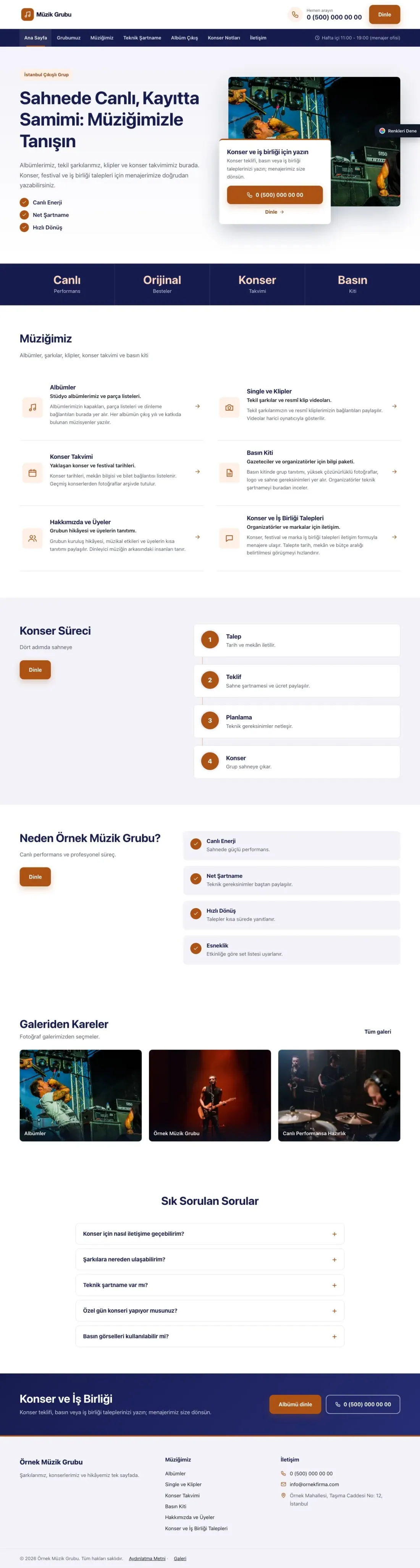 Müzik Grubu ve Albüm Tanıtımı için Bölünmüş Lacivert Turuncu – Müzik Grubu ve Albüm Tanıtımı Web Sitesi ana sayfa görünümü