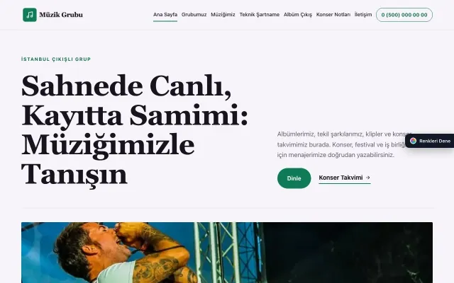 Müzik Grubu ve Albüm Tanıtımı için Dergi Editoryal Mor Turkuaz – Müzik Grubu ve Albüm Tanıtımı Web Sitesi ana sayfa görünümü