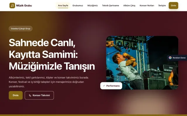 Müzik Grubu ve Albüm Tanıtımı için Hareketli Bordo Amber – Müzik Grubu ve Albüm Tanıtımı Web Sitesi ana sayfa görünümü