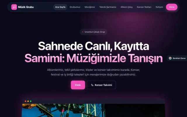 Müzik Grubu ve Albüm Tanıtımı için Koyu Modern Lacivert Pembe – Müzik Grubu ve Albüm Tanıtımı Web Sitesi ana sayfa görünümü