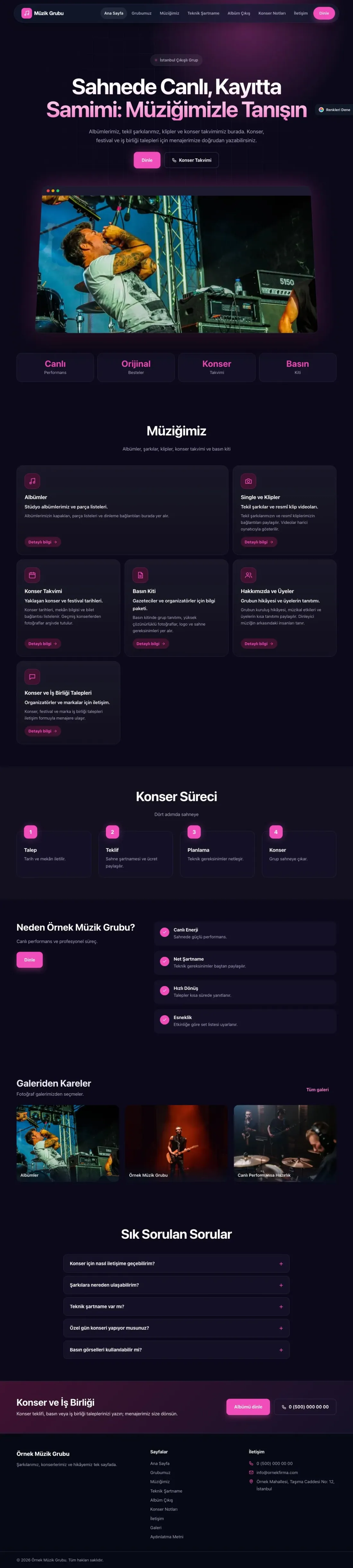 Müzik Grubu ve Albüm Tanıtımı için Koyu Modern Lacivert Pembe – Müzik Grubu ve Albüm Tanıtımı Web Sitesi ana sayfa görünümü