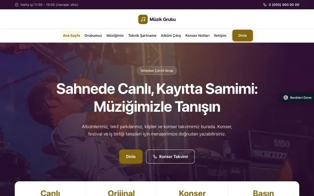 Müzik Grubu ve Albüm Tanıtımı için Merkez Mor Amber – Müzik Grubu ve Albüm Tanıtımı Web Sitesi ana sayfa görünümü