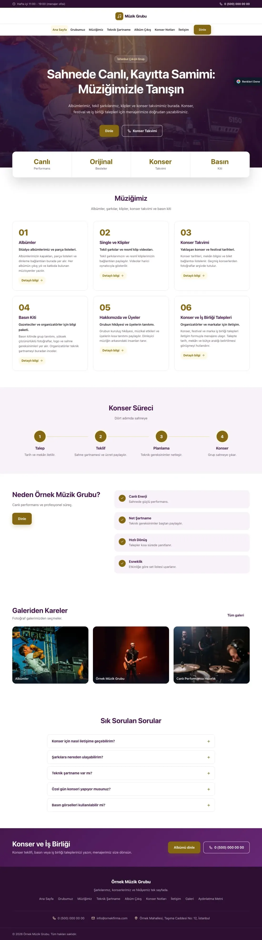 Müzik Grubu ve Albüm Tanıtımı için Merkez Mor Amber – Müzik Grubu ve Albüm Tanıtımı Web Sitesi ana sayfa görünümü