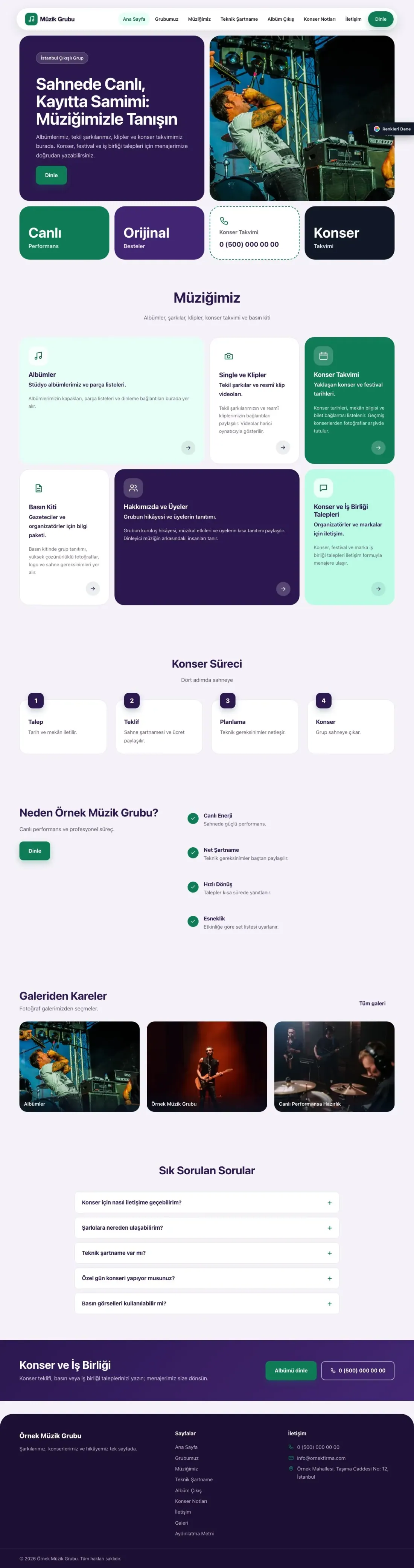 Müzik Grubu ve Albüm Tanıtımı için Mozaik Mor Turkuaz – Müzik Grubu ve Albüm Tanıtımı Web Sitesi ana sayfa görünümü