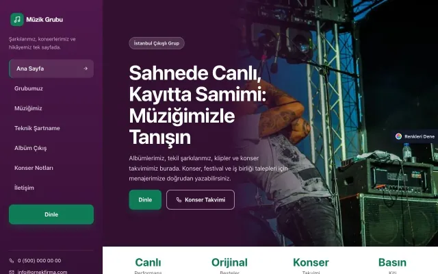 Müzik Grubu ve Albüm Tanıtımı için Sol Menü Erik Turkuaz – Müzik Grubu ve Albüm Tanıtımı Web Sitesi ana sayfa görünümü