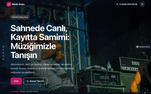 Müzik Grubu ve Albüm Tanıtımı için Tam Ekran Mor Pembe – Müzik Grubu ve Albüm Tanıtımı Web Sitesi ana sayfa görünümü