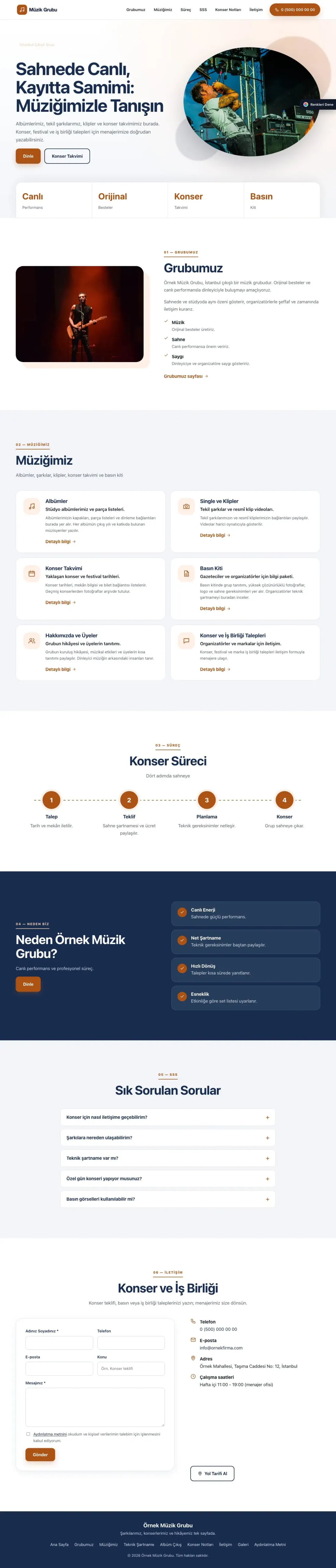 Müzik Grubu ve Albüm Tanıtımı için Tek Sayfa Mavi Turuncu – Müzik Grubu ve Albüm Tanıtımı Web Sitesi ana sayfa görünümü