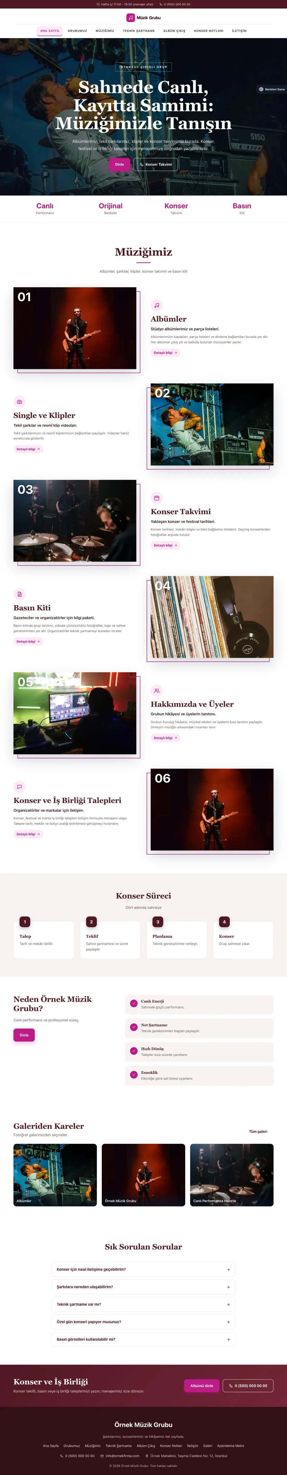 Müzik Grubu ve Albüm Tanıtımı için Zigzag Bordo Pembe – Müzik Grubu ve Albüm Tanıtımı Web Sitesi ana sayfa görünümü