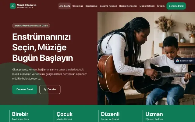 Müzik Okulu ve Konservatuvar için Blok Bordo Turkuaz – Müzik Okulu ve Konservatuvar Web Sitesi ana sayfa görünümü