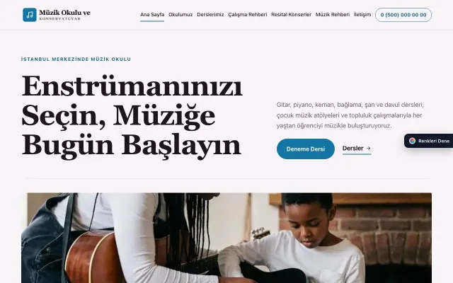 Müzik Okulu ve Konservatuvar için Dergi Editoryal Erik Mavi – Müzik Okulu ve Konservatuvar Web Sitesi ana sayfa görünümü