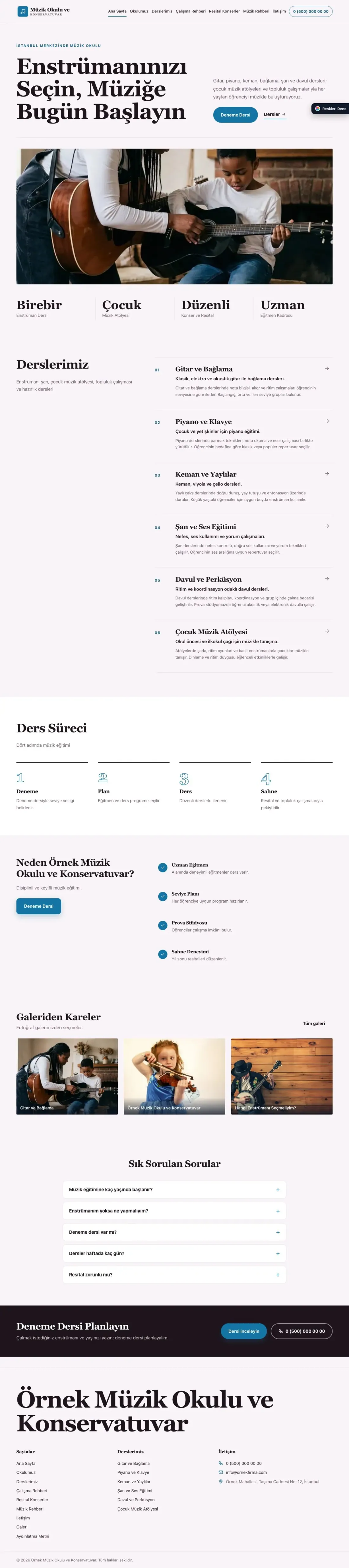 Müzik Okulu ve Konservatuvar için Dergi Editoryal Erik Mavi – Müzik Okulu ve Konservatuvar Web Sitesi ana sayfa görünümü