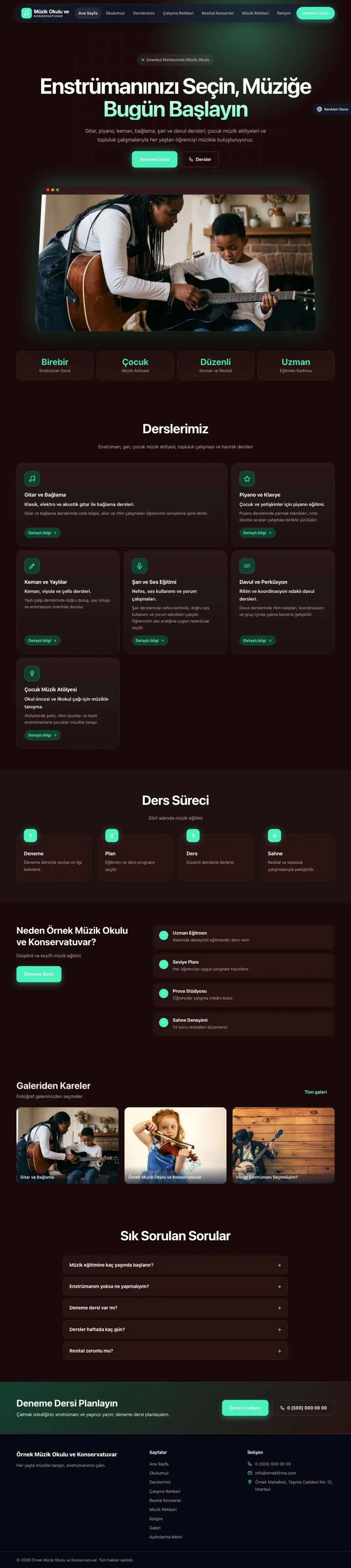 Müzik Okulu ve Konservatuvar için Koyu Modern Bordo Turkuaz – Müzik Okulu ve Konservatuvar Web Sitesi ana sayfa görünümü