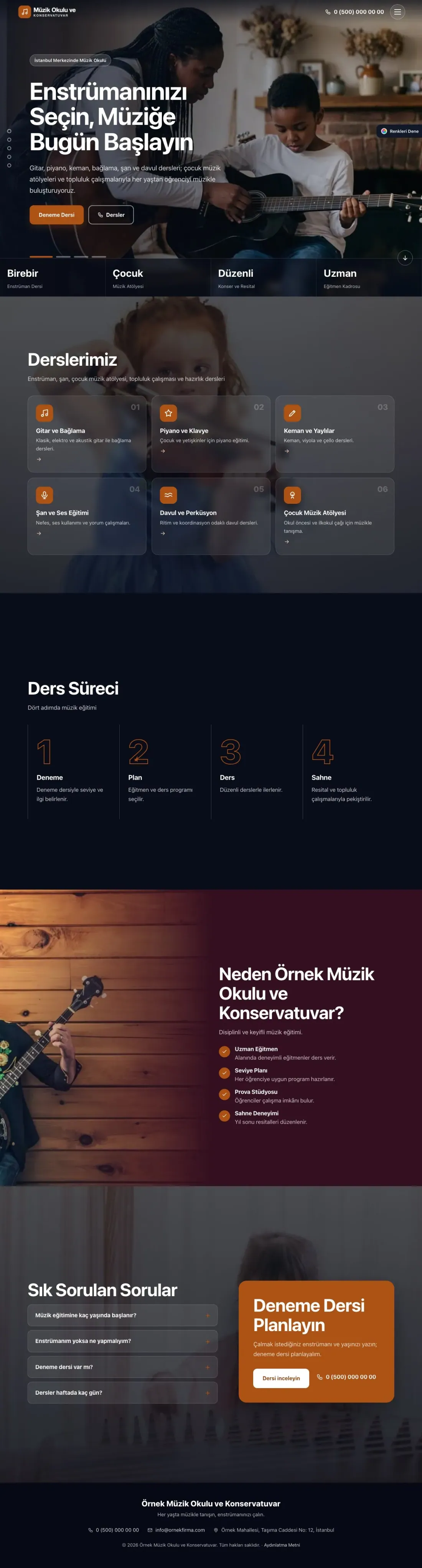 Müzik Okulu ve Konservatuvar için Tam Ekran Erik Turuncu – Müzik Okulu ve Konservatuvar Web Sitesi ana sayfa görünümü
