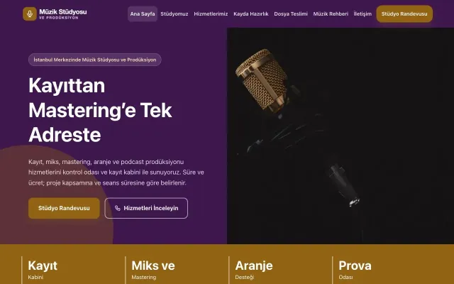 Müzik Stüdyosu ve Prodüksiyon için Blok Mor Turuncu – Müzik Stüdyosu ve Prodüksiyon Web Sitesi ana sayfa görünümü