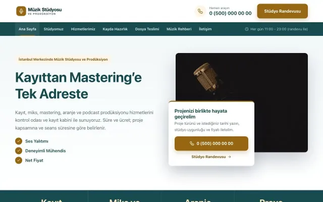 Müzik Stüdyosu ve Prodüksiyon için Bölünmüş Petrol Turuncu – Müzik Stüdyosu ve Prodüksiyon Web Sitesi ana sayfa görünümü