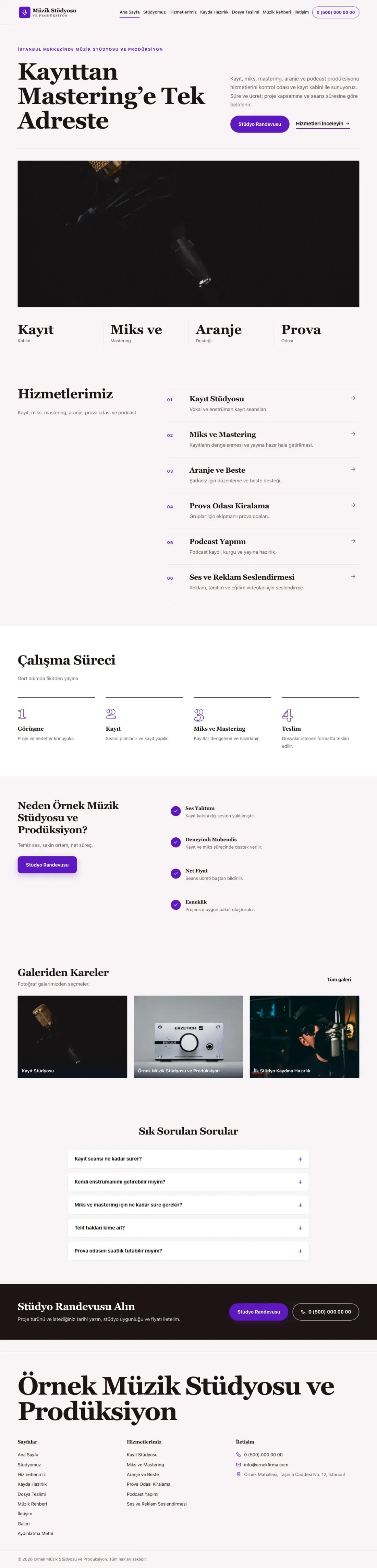 Müzik Stüdyosu ve Prodüksiyon için Dergi Editoryal Bordo Mor – Müzik Stüdyosu ve Prodüksiyon Web Sitesi ana sayfa görünümü
