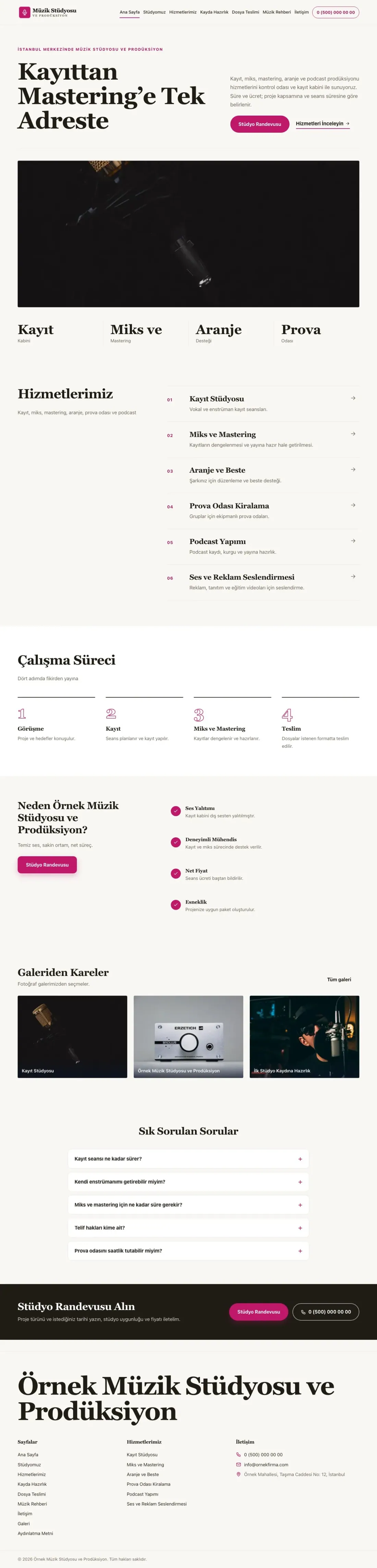 Müzik Stüdyosu ve Prodüksiyon için Dergi Editoryal Kahve Pembe – Müzik Stüdyosu ve Prodüksiyon Web Sitesi ana sayfa görünümü