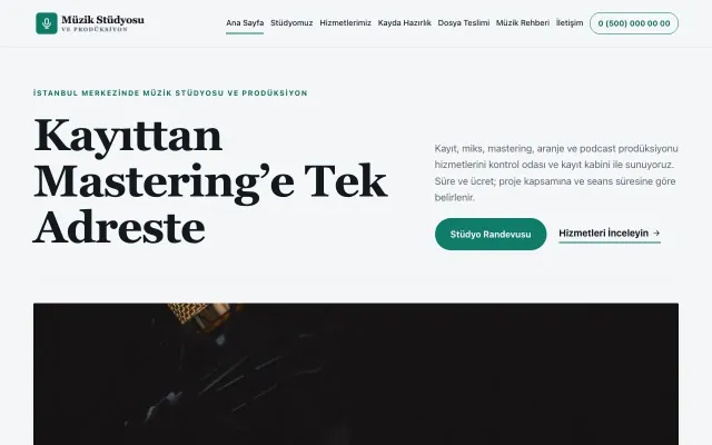 Müzik Stüdyosu ve Prodüksiyon için Dergi Editoryal Mavi Turkuaz – Müzik Stüdyosu ve Prodüksiyon Web Sitesi ana sayfa görünümü