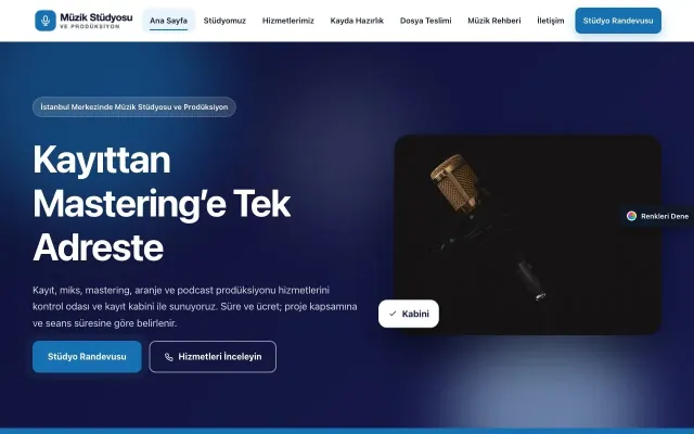 Müzik Stüdyosu ve Prodüksiyon için Hareketli Lacivert Mavi – Müzik Stüdyosu ve Prodüksiyon Web Sitesi ana sayfa görünümü