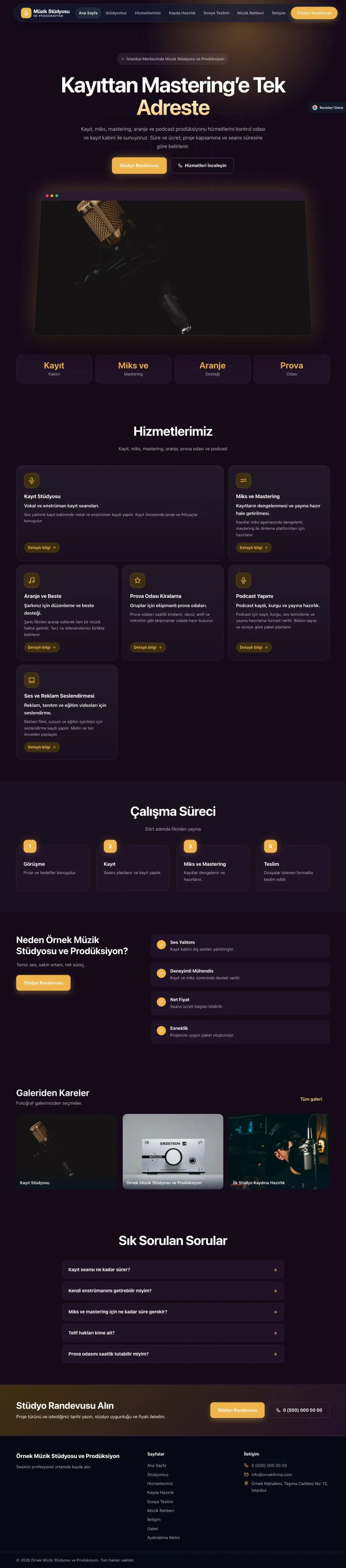 Müzik Stüdyosu ve Prodüksiyon için Koyu Modern Mor Turuncu – Müzik Stüdyosu ve Prodüksiyon Web Sitesi ana sayfa görünümü
