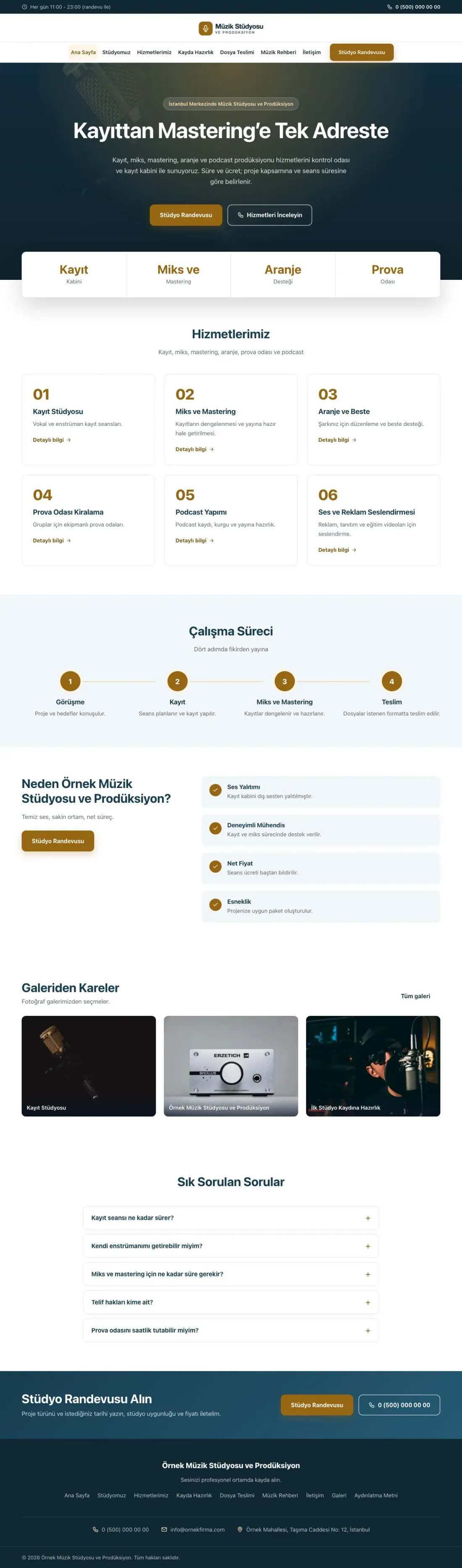 Müzik Stüdyosu ve Prodüksiyon için Merkez Mavi Turuncu – Müzik Stüdyosu ve Prodüksiyon Web Sitesi ana sayfa görünümü