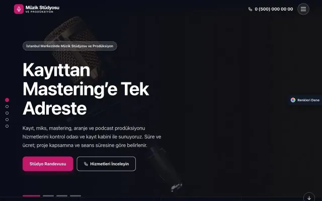 Müzik Stüdyosu ve Prodüksiyon için Tam Ekran Bordo Pembe – Müzik Stüdyosu ve Prodüksiyon Web Sitesi ana sayfa görünümü