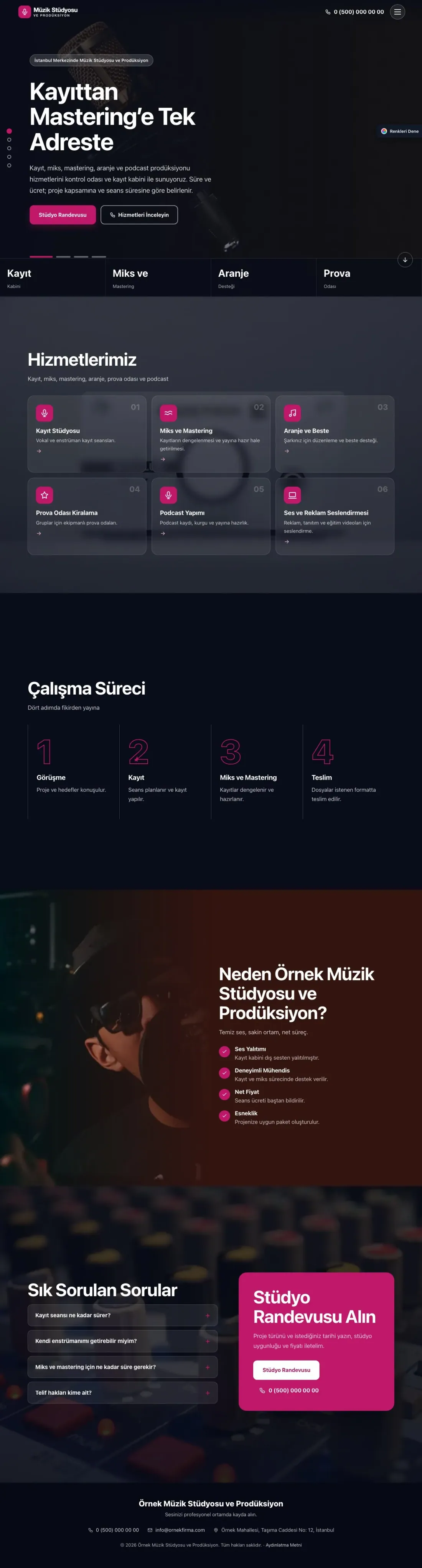 Müzik Stüdyosu ve Prodüksiyon için Tam Ekran Bordo Pembe – Müzik Stüdyosu ve Prodüksiyon Web Sitesi ana sayfa görünümü