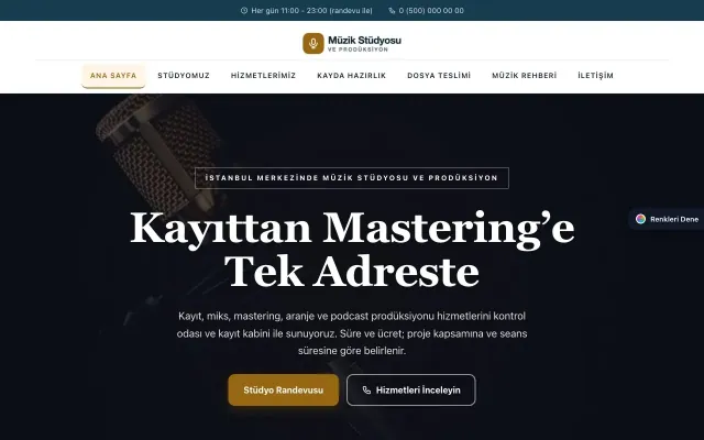 Müzik Stüdyosu ve Prodüksiyon için Zigzag Mavi Turuncu – Müzik Stüdyosu ve Prodüksiyon Web Sitesi ana sayfa görünümü