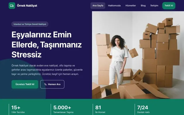 Nakliyat için Blok Lacivert Turkuaz – Nakliyat Web Sitesi ana sayfa görünümü