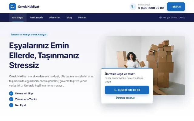 Nakliyat için Bölünmüş Lacivert Mavi – Nakliyat Web Sitesi ana sayfa görünümü