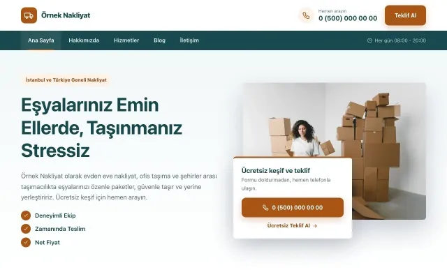 Nakliyat için Bölünmüş Petrol Turuncu – Nakliyat Web Sitesi ana sayfa görünümü