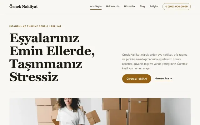 Nakliyat için Editoryal Kahve Turuncu – Nakliyat Web Sitesi ana sayfa görünümü