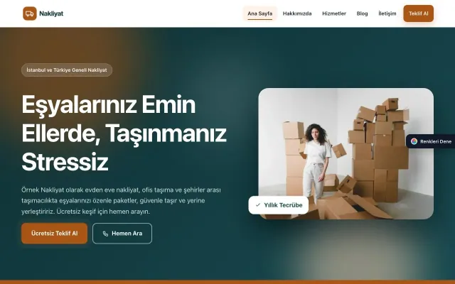 Nakliyat için Hareketli Petrol Turuncu – Nakliyat Web Sitesi ana sayfa görünümü