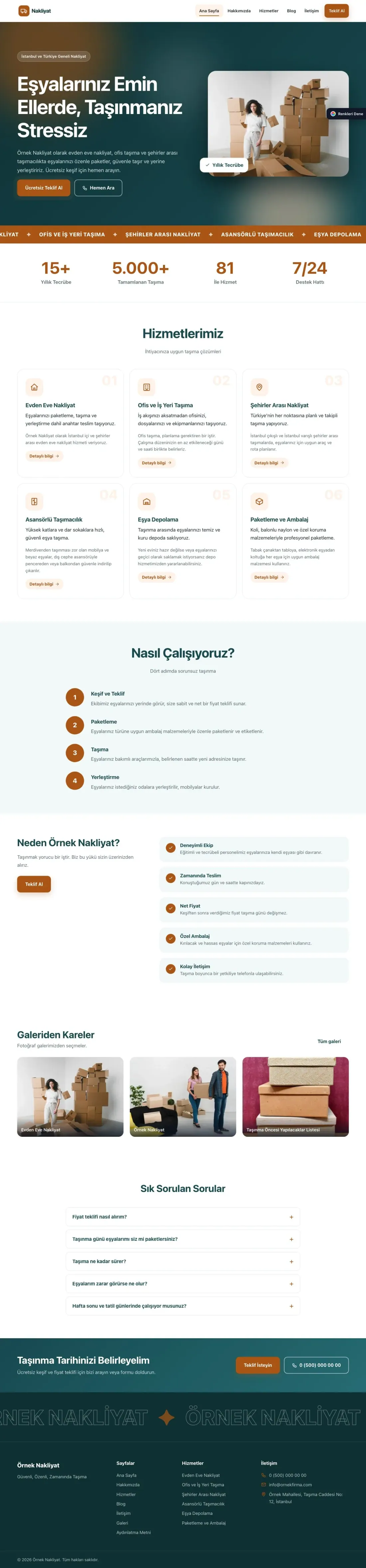 Nakliyat için Hareketli Petrol Turuncu – Nakliyat Web Sitesi ana sayfa görünümü