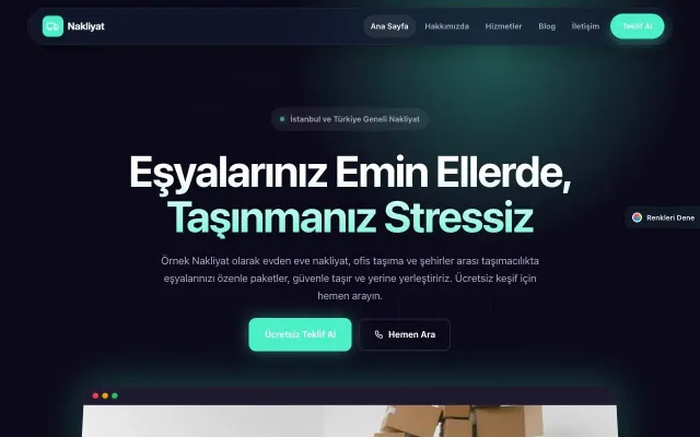 Nakliyat için Koyu Modern Lacivert Turkuaz – Nakliyat Web Sitesi ana sayfa görünümü
