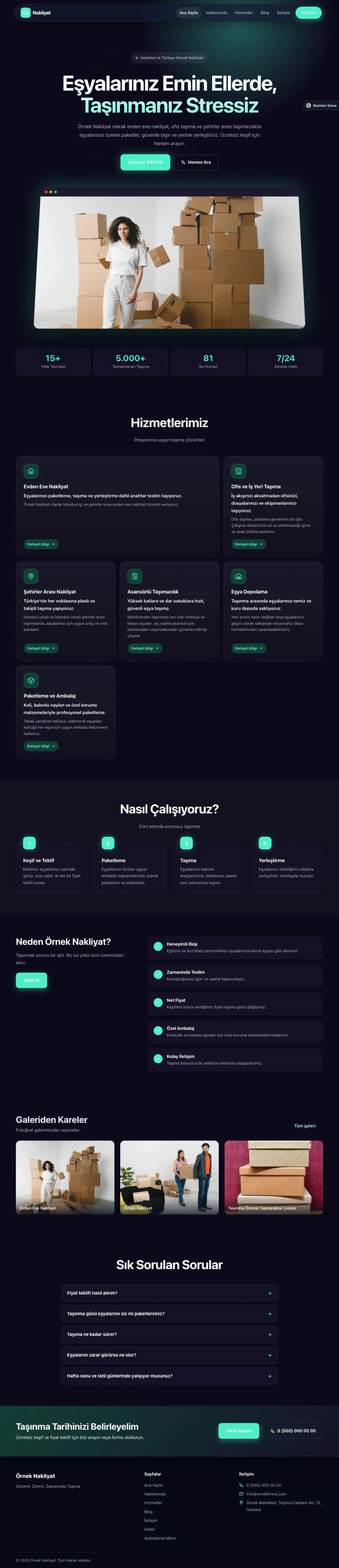 Nakliyat için Koyu Modern Lacivert Turkuaz – Nakliyat Web Sitesi ana sayfa görünümü
