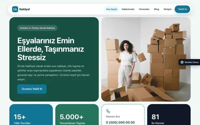 Nakliyat için Mozaik Petrol Turkuaz – Nakliyat Web Sitesi ana sayfa görünümü