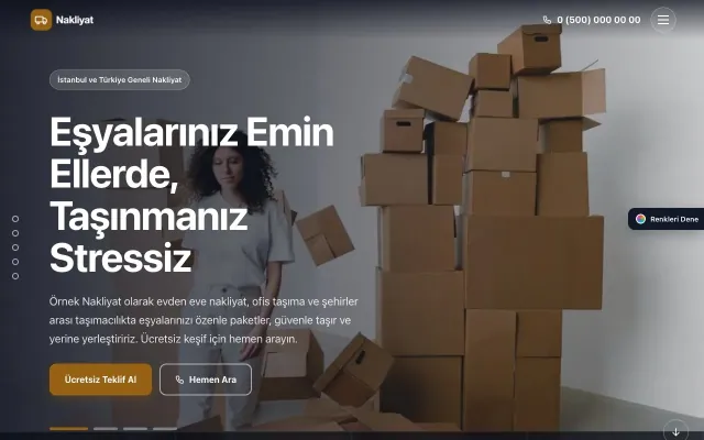 Nakliyat için Tam Ekran Petrol Turuncu – Nakliyat Web Sitesi ana sayfa görünümü