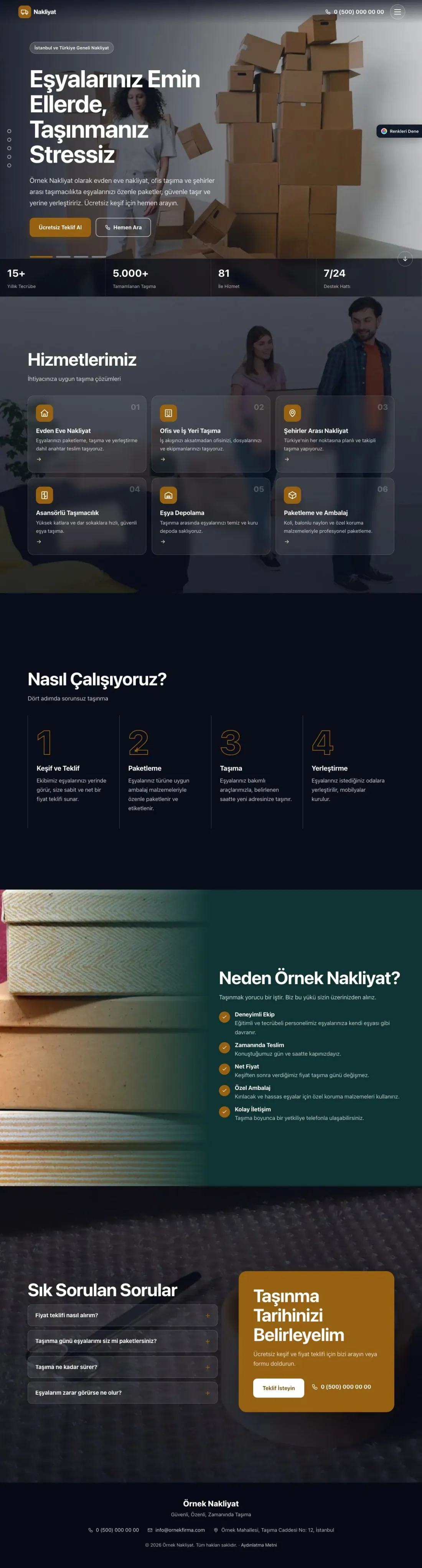 Nakliyat için Tam Ekran Petrol Turuncu – Nakliyat Web Sitesi ana sayfa görünümü