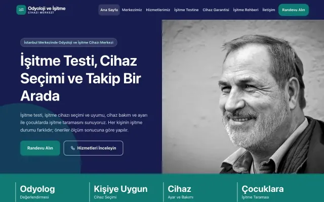 Odyoloji ve İşitme Cihazı Merkezi için Blok Lacivert Turkuaz – Odyoloji ve İşitme Cihazı Merkezi Web Sitesi ana sayfa görünümü