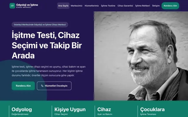 Odyoloji ve İşitme Cihazı Merkezi için Blok Lacivert Turkuaz II – Odyoloji ve İşitme Cihazı Merkezi Web Sitesi ana sayfa görünümü