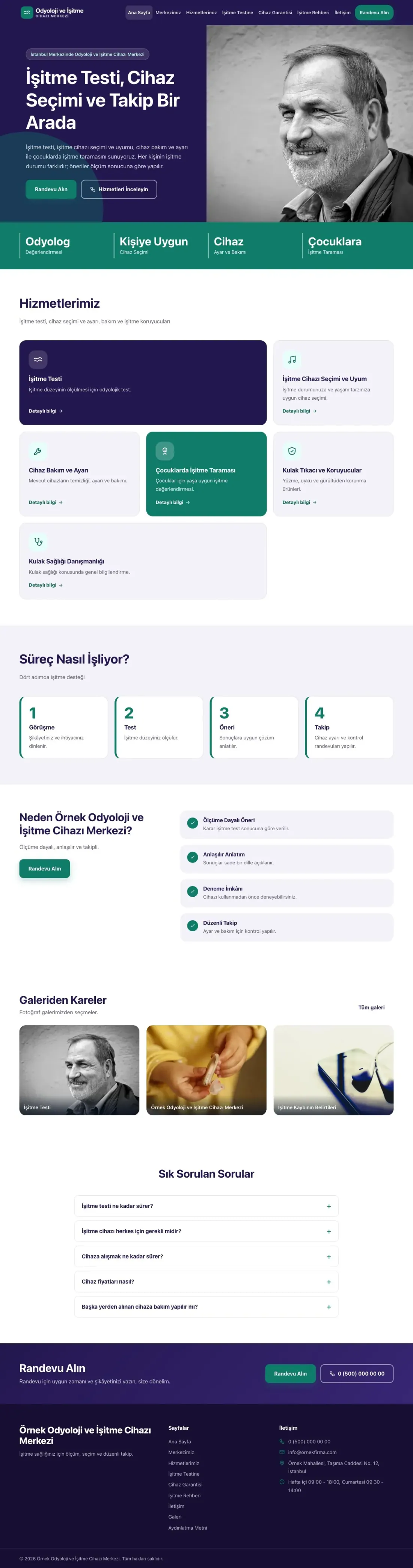 Odyoloji ve İşitme Cihazı Merkezi için Blok Lacivert Turkuaz II – Odyoloji ve İşitme Cihazı Merkezi Web Sitesi ana sayfa görünümü