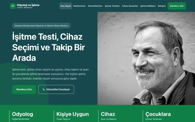 Odyoloji ve İşitme Cihazı Merkezi için Blok Petrol Yeşil – Odyoloji ve İşitme Cihazı Merkezi Web Sitesi ana sayfa görünümü