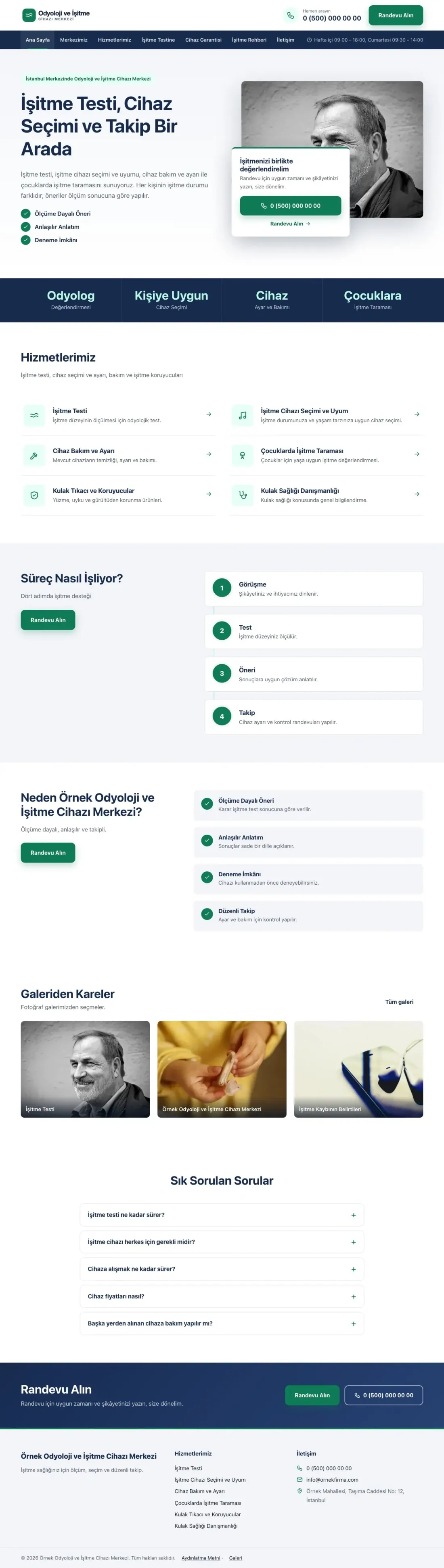 Odyoloji ve İşitme Cihazı Merkezi için Bölünmüş Mavi Turkuaz – Odyoloji ve İşitme Cihazı Merkezi Web Sitesi ana sayfa görünümü