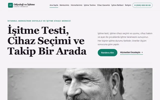 Odyoloji ve İşitme Cihazı Merkezi için Dergi Editoryal Mor Turkuaz – Odyoloji ve İşitme Cihazı Merkezi Web Sitesi ana sayfa görünümü