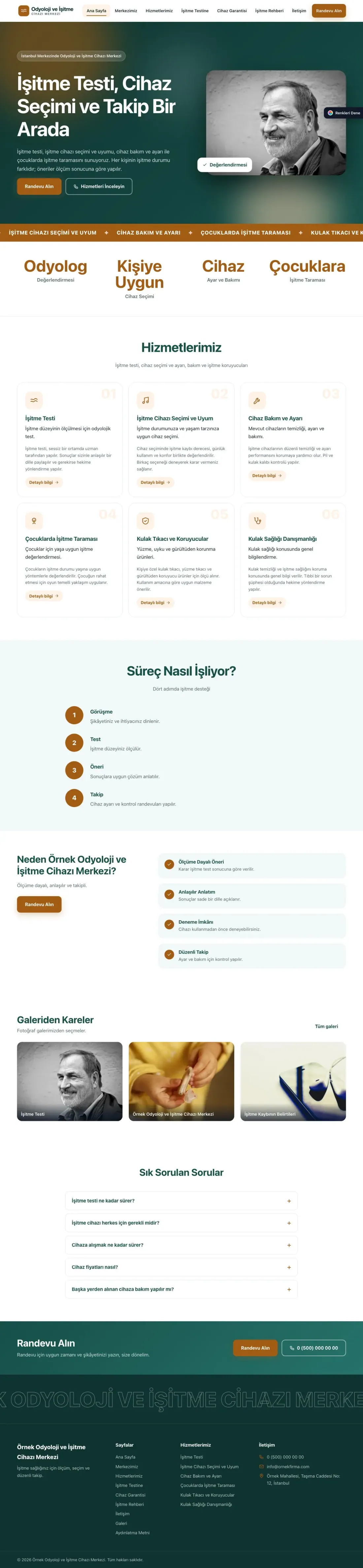 Odyoloji ve İşitme Cihazı Merkezi için Hareketli Petrol Turuncu – Odyoloji ve İşitme Cihazı Merkezi Web Sitesi ana sayfa görünümü