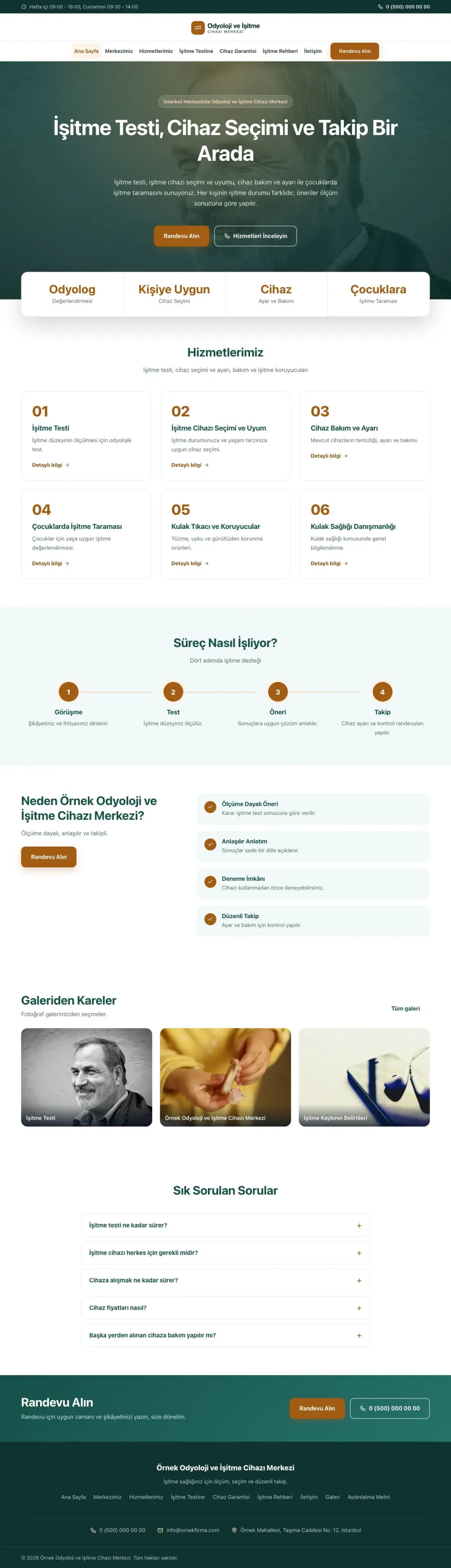 Odyoloji ve İşitme Cihazı Merkezi için Merkez Petrol Turuncu – Odyoloji ve İşitme Cihazı Merkezi Web Sitesi ana sayfa görünümü