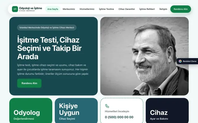 Odyoloji ve İşitme Cihazı Merkezi için Mozaik Petrol Yeşil – Odyoloji ve İşitme Cihazı Merkezi Web Sitesi ana sayfa görünümü